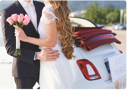 Wedding guests boarding a minibus